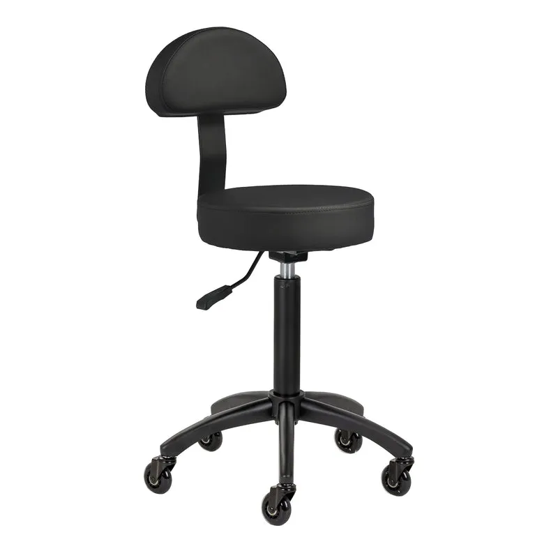 Gabbiano D026 Kappersstoel Zwart – Ergonomische Cosmetische Kruk met Rugleuning – Verstelbaar – Op Wielen