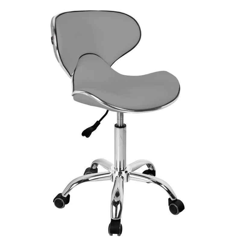 Cosmetische Kruk Gabbiano Q-4599 Grijs Zilver – Met Rugleuning – Verstelbare Zithoogte – Op Wielen – Professionele Salonkruk
