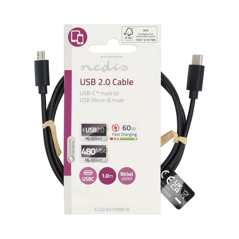 USB-Kabel USB 2.0 - USB-C™ Male - USB Micro-B Male