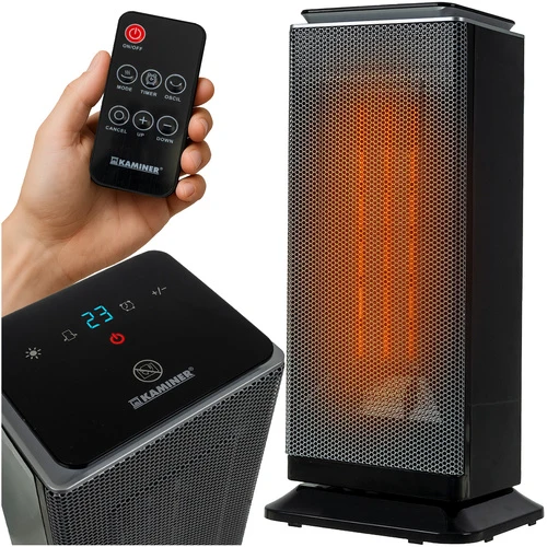 Kaminer Lumni 2.0 Keramische Kachel 2000W – Elektrische Ventilatorkachel met Afstandsbediening, Thermostaat, Timer en Oscillatie – Zwart