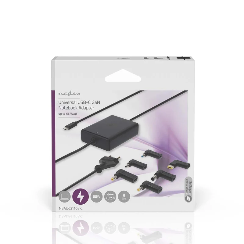 Notebook-Adapter GaN - 65W - 5 / 9 / 12 / 15 / 20 V DC
