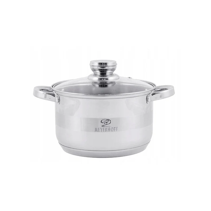 Meyerhoff Kookpan Ø 22 cm – 4 L – Met Glazen Deksel & Maatverdeling – Voor Inductie & Alle Warmtebronnen – RVS – MH‑12149
