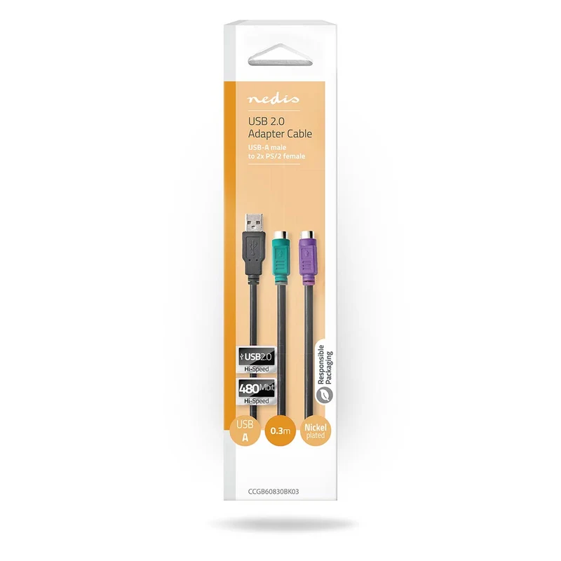 2-in-1-Kabel USB 2.0 - USB-A Male - 2x PS/2 Female