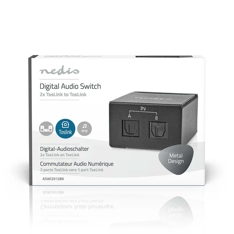 Digitale Audio-Switch 2-wegs - Ingangen audio / video / data: DC Power / 2x TosLink - Uitgangen audio / video / data: TosLink Female