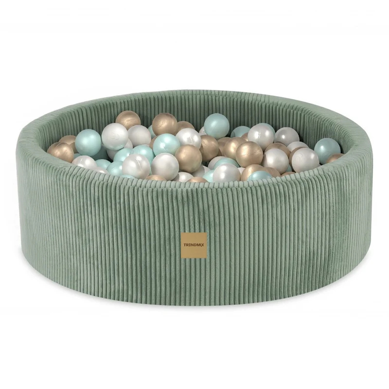 Luxe Ronde Ballenbak 90x30 cm met 200 Ballen – Groen Corduroy Ballenbad voor Baby & Peuter – Trendmix Educatief Speelplezier