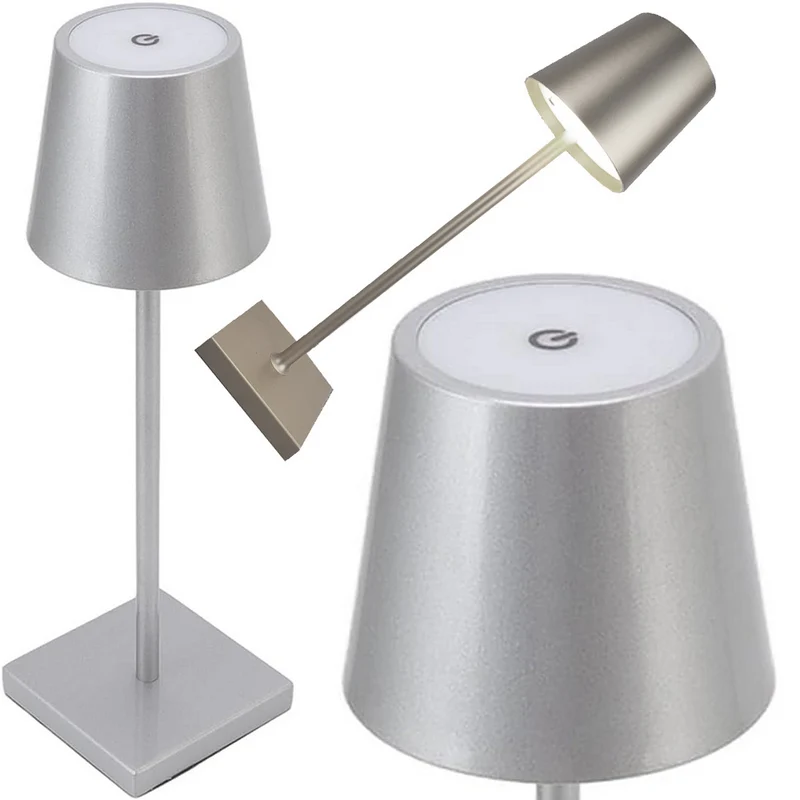 Tafellamp Oplaadbaar - Draadloos en Dimbaar - Moderne Touch Lamp - Nachtlamp Slaapkamer - 3 Tinten Licht - 38 cm - Zilver