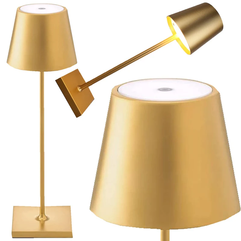 Oplaadbare Draadloze Tafellamp – 38 cm Goud – LED Nachtlamp met Dimbaar Warm Licht & Touchbediening – Moderne Oplaadbare Nachtlamp voor Slaapkamer, Woonkamer en Camping