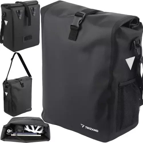 Trizand Multifunctionele Enkele Fietstas met Roltop 15-20 Liter - Shopper Schoudertas met Draagband - Zwart