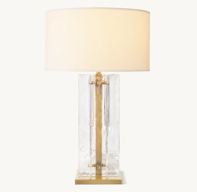 Geometrische Glazen Tafellamp met Linnen Kap 76cm Hoog Warm Wit Licht voor Woonkamer Slaapkamer Sfeervol Design | Sansoti
