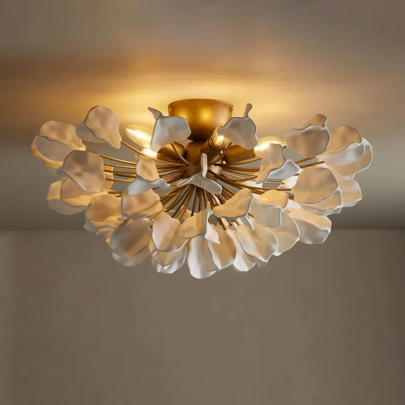 Keramische Plafondlamp met Bladmotief 60cm Dimbaar Warm Wit IJzeren Frame Moderne Hanglamp voor Eetkamer | Sansoti