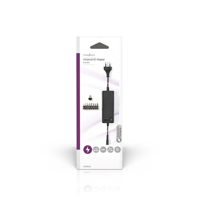 Universele AC-Stroomadapter 60W - 6 / 7.5 / 9 / 12 / 13.5 / 15 / 16 V DC - 1.10m