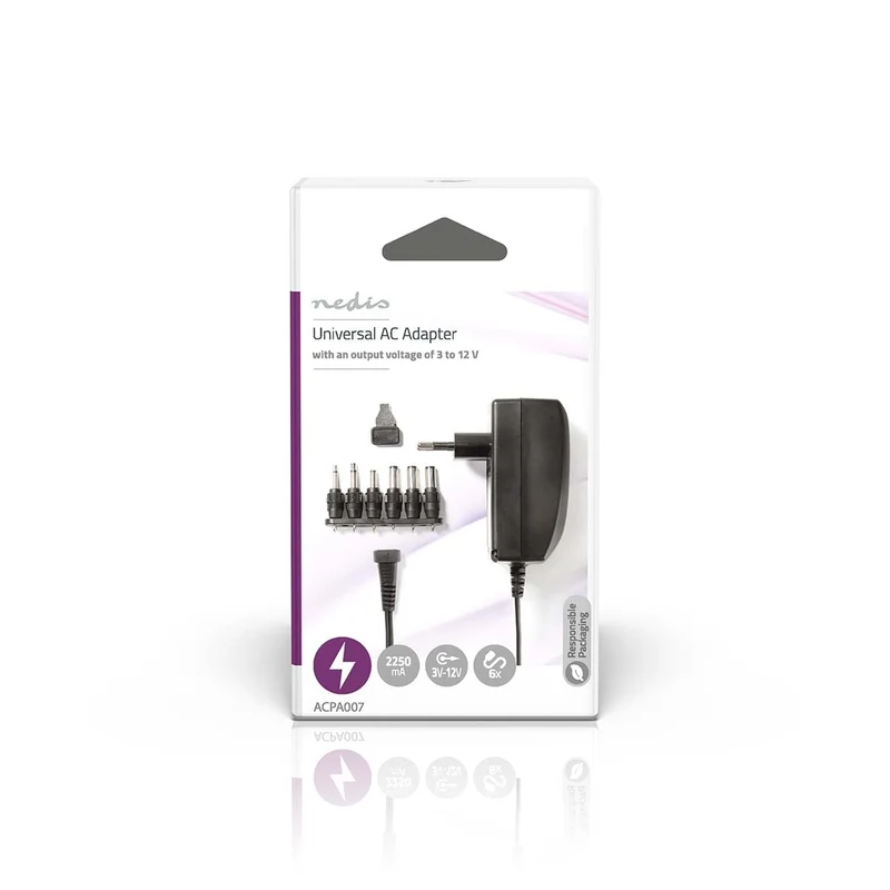 Universele AC-Stroomadapter 27W - 3 / 4.5 / 6 / 7.5 / 9 / 12 V DC - 1.80m