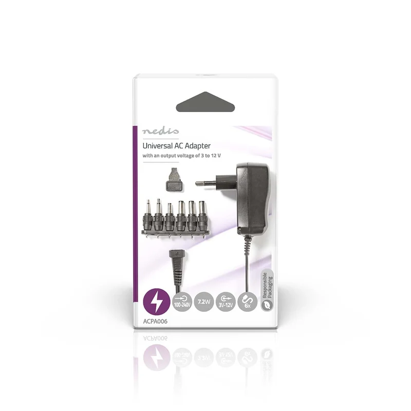 Universele AC-Stroomadapter 7.20W - 3 / 4.5 / 5 / 6 / 7.5 / 9 / 12 V DC - 1.80m