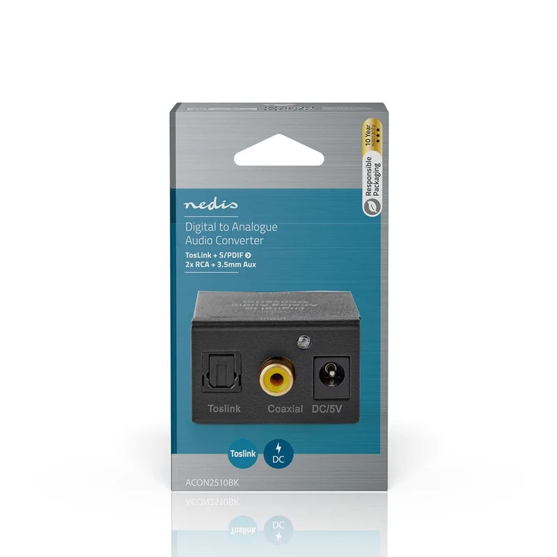 Digitale Audioconverter 1-weg - Ingangen audio / video / data: 1x Digital RCA / 1x TosLink - Uitgangen audio / video / data: 1x (2x RCA) / 1x 3.5 mm Audio Out