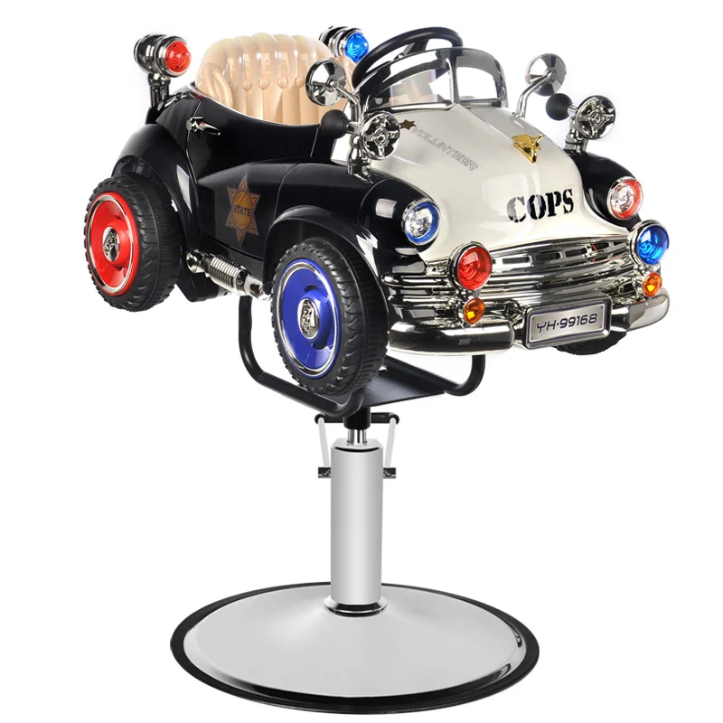 Kinder Barber Chair Police Car Zwart-Wit – Professionele Kinderkappersstoel met Hydraulische Verstelling & Superstabiele Basis