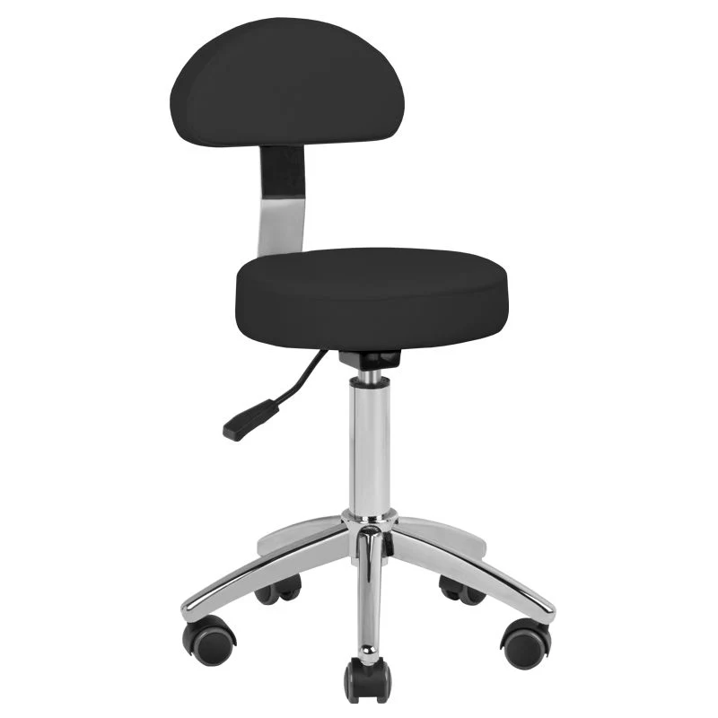 Cosmetische Ergonomische Zadelkruk AM-304 Zwart – Met Rugleuning – Verstelbaar – Op Wielen – Professionele Werkkruk