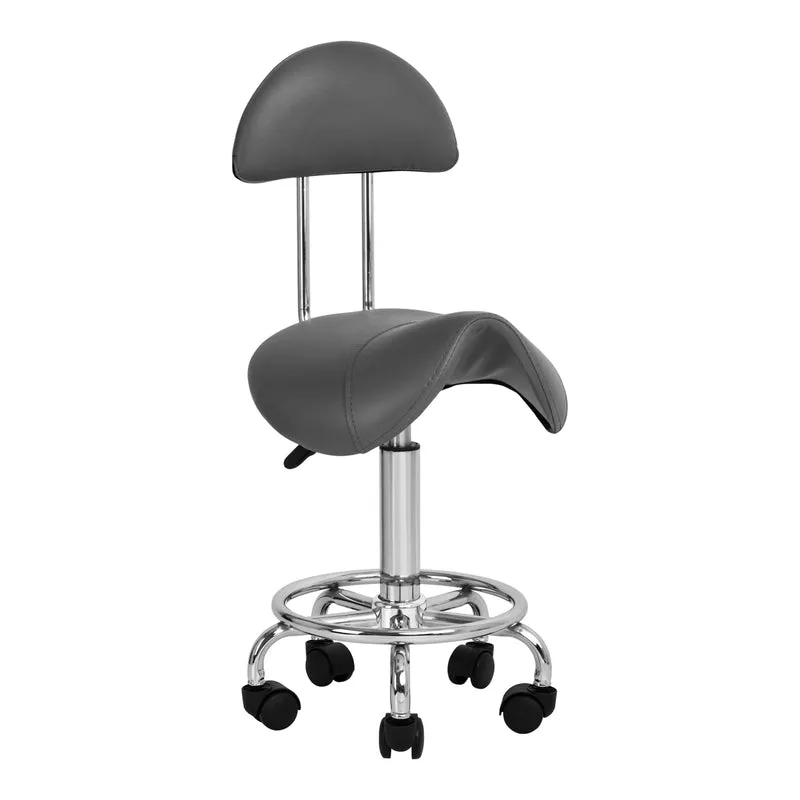 Cosmetische Ergonomische Zadelkruk 6001 Grijs/Antraciet – Met Rugleuning – Verstelbare Kapperskruk – Professionele Werkkruk