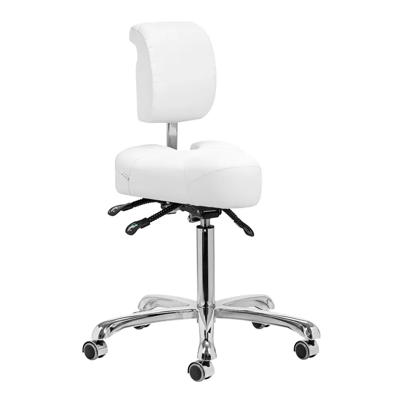 Cosmetische Ergonomische Zadelkruk Giovanni 1005 Wit – Met Rugleuning – Verstelbaar – Op Wielen – Voor Pedicure, Schoonheidsspecialist & Kapper