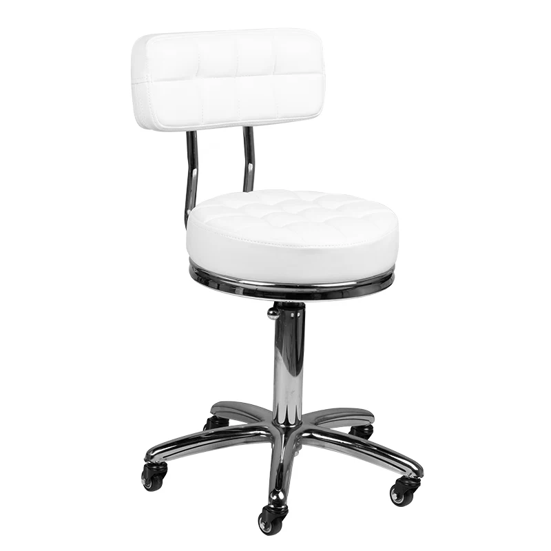 Cosmetische Ergonomische Kruk AM-877 Wit – Met Rugleuning – In Hoogte Verstelbaar – Op Wielen – Voor Salon en Praktijk