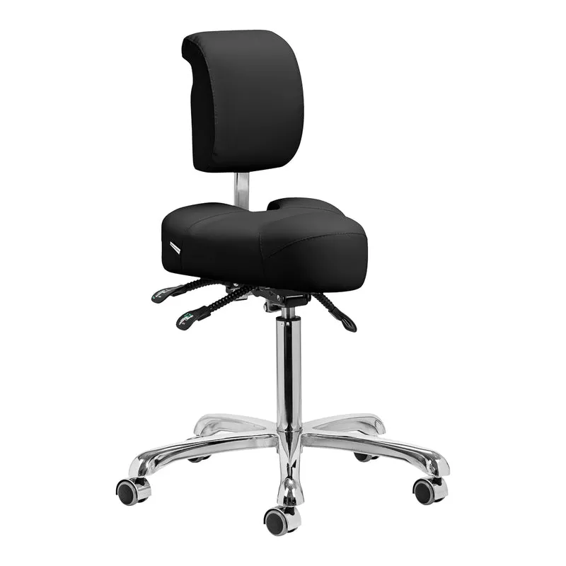 Giovanni 1005 Zadelkruk met Rugleuning – Ergonomische Kapperskruk op Wielen – Zwart