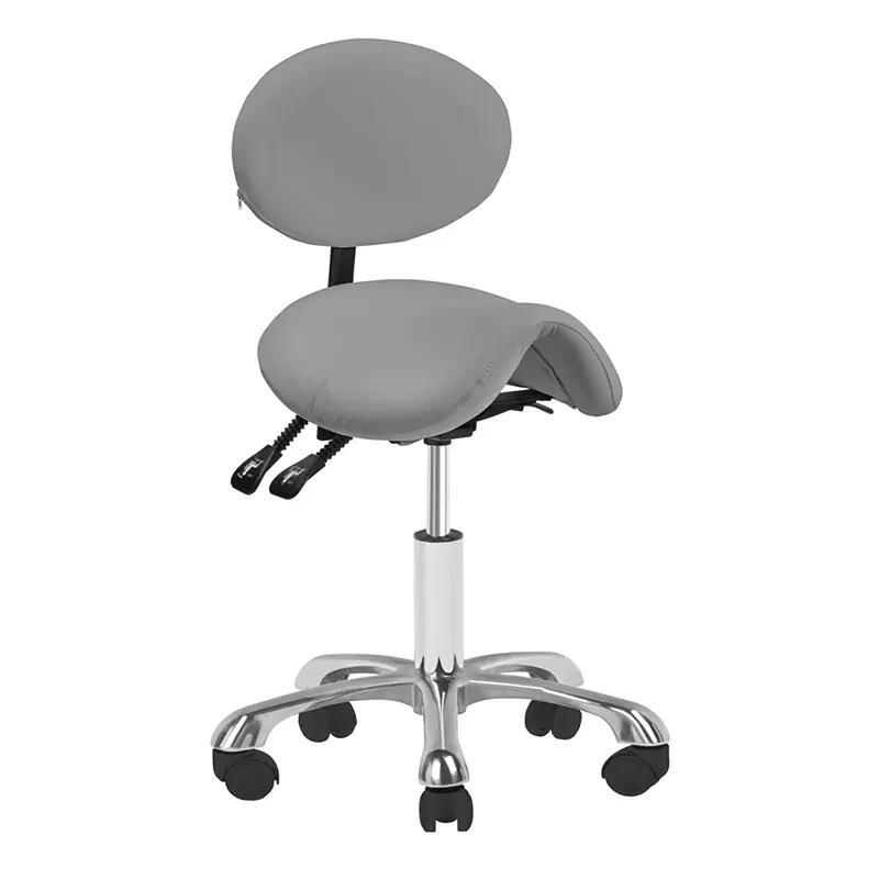 Ergonomische Zadelkruk met Rugleuning Grijs – Cosmetische Kruk & Kapperskruk op Wielen – Giovanni 1025