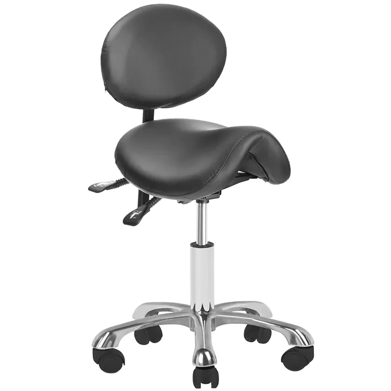 Ergonomische Zadelkruk met Rugleuning Zwart – Cosmetische Kruk & Kapperskruk op Wielen – Giovanni 1025