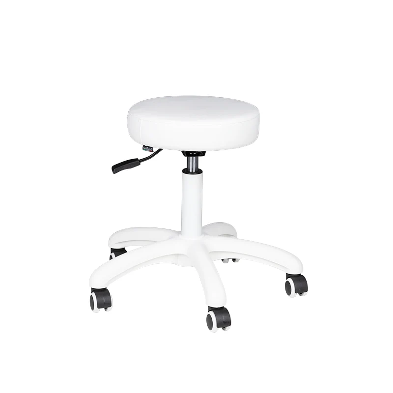 Kapperskruk Verstelbaar met Wielen Wit – Eco Leder – Hydraulische Salonkruk voor Beauty & Kapper AM-303-2