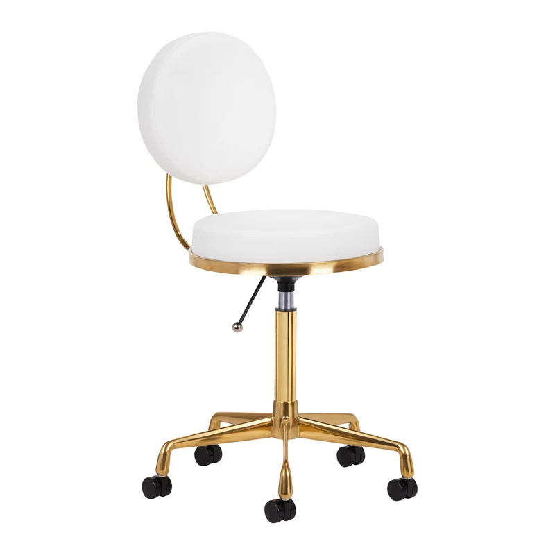 Active Shop Salonkruk Verstelbaar met Rugleuning en Wielen – Goud Wit – Beauty & Kapperskruk