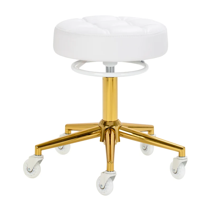 Gabbiano Kapperskruk D054G Goud/Wit – Luxe Professionele Salonkruk op Wielen – Draaibaar & In Hoogte Verstelbaar – Eco-Leer – Zonder Rugleuning