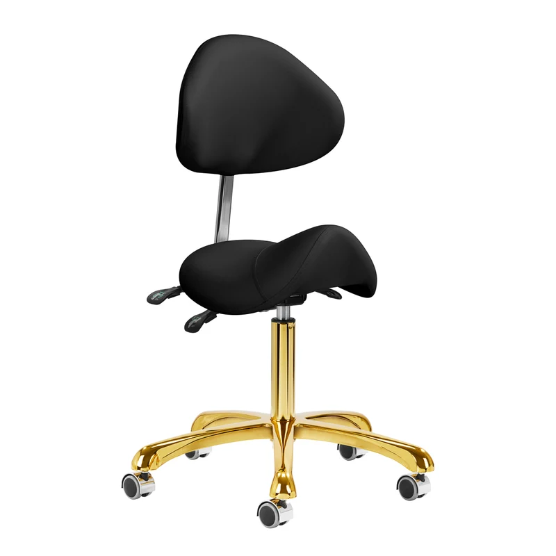 Giovanni 1004 cosmetische zadelkruk – Goud/Zwart – Ergonomisch – Met verstelbare rugleuning – 50–64 cm – Professioneel gebruik