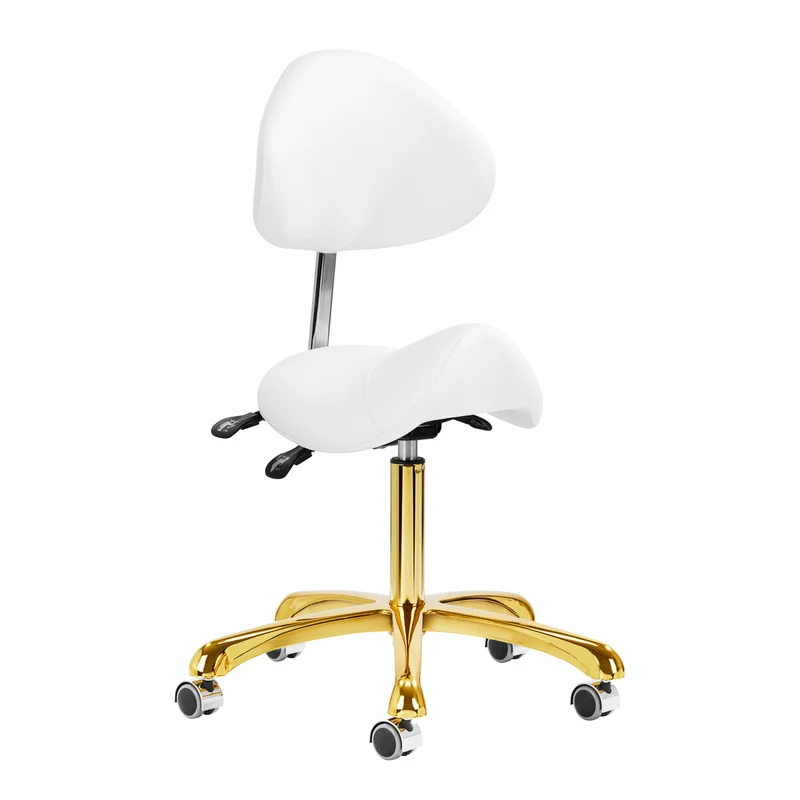 Giovanni 1004 cosmetische zadelkruk – Goud/Wit – Ergonomisch – Met verstelbare rugleuning – 50–64 cm – Professioneel gebruik