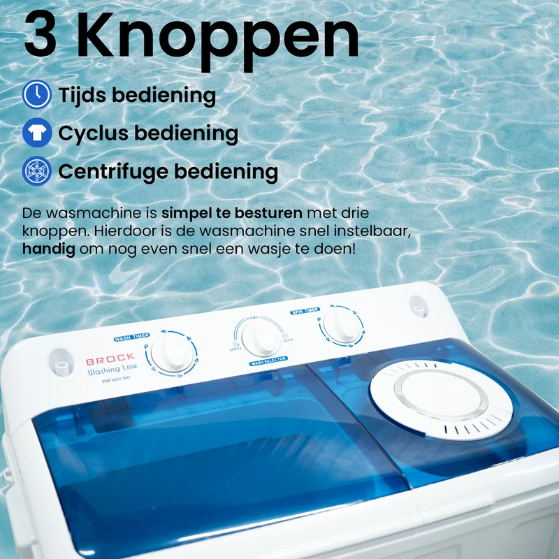 Brock Camping Wasmachine XL – 6,8 kg – Studentenkamer & Studio – Dubbele Trommel – Lichtgewicht & Energiezuinig