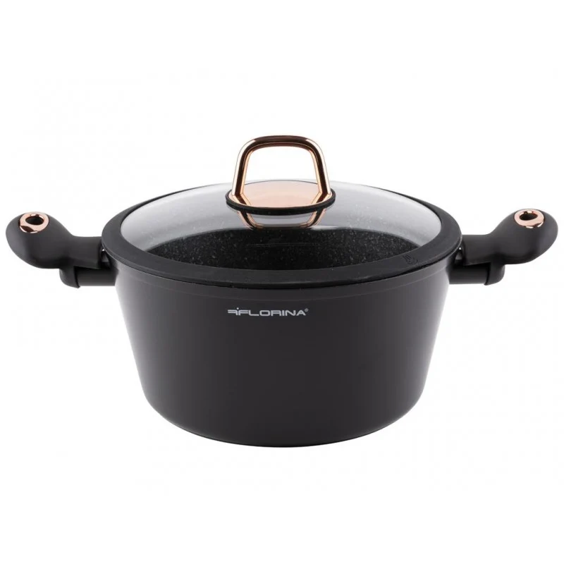 Florina Rosé Limited Edition kookpan met glazen deksel 4,1L 24cm zwart / rosé goud