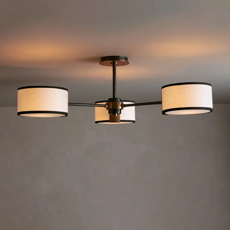 Ronde Plafondlamp met Stoffen Kap 91cm Warm Licht voor Woonkamer Slaapkamer Eetkamer Moderne Sfeerverlichting | Sansoti