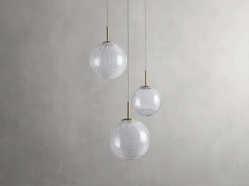 Ronde Hanglamp met Glazen Bollen Messing en Craquelé Glas Verstelbaar voor Hoge Ruimtes LED Kroonluchter | Sansoti