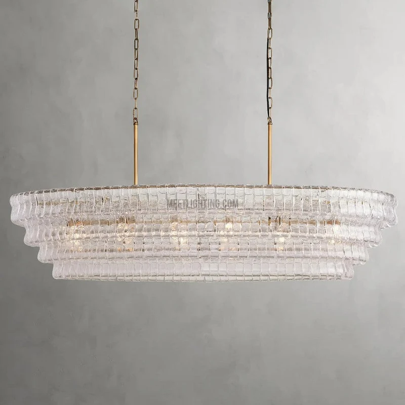 Ovale Kroonluchter met Gebogen Glas 137cm Verstelbare Hoogte Stalen Frame Eetkamer Woonkamer Hanglamp | Sansoti