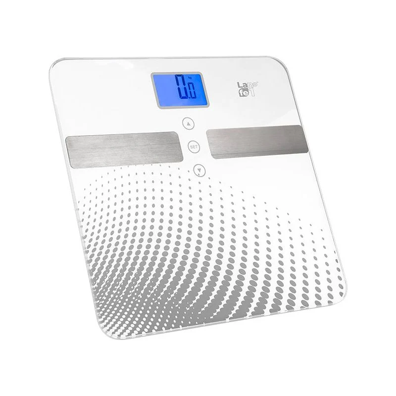 Lafe Digitale Personenweegschaal Met Analyse Tot 150 kg Wit - 10 Personen Geheugen - Digitale Weegschaal Met Lichaamsanalyse - 30 x 30 x 0.6 cm