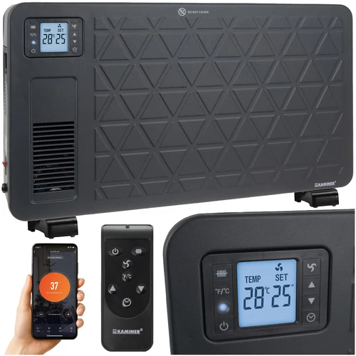 Elektrische Convectorkachel 2300W met WiFi – Slimme Kachel met App, Afstandsbediening, Turbo, Timer en LCD-display – Zwart