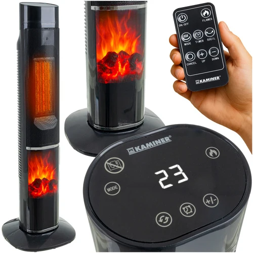 Kaminer Ignisse 2000W kolomventilatorkachel – Elektrische kachel met openhaardeffect – Afstandsbediening – Energiezuinig & Stil