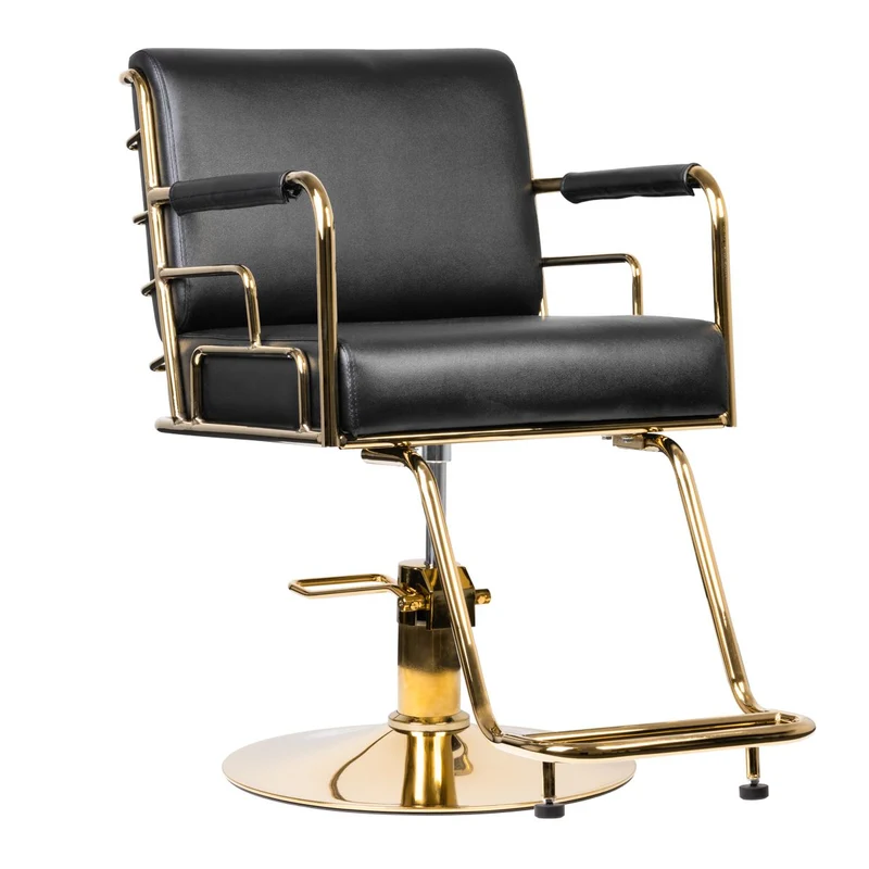 Gabbiano Prato Kappersstoel Goud-Zwart – Luxe Eco Leder – Hydraulisch – 360° Draaibaar – Professionele Salonstoel