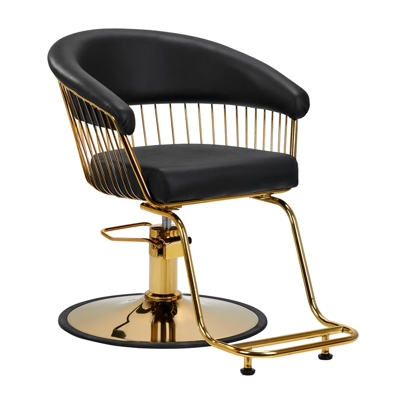 Hair System Lille Kappersstoel Goud-Zwart – Luxe Design – Hydraulisch – 360° Draaibaar – Eco Leder – Professionele Salonstoel