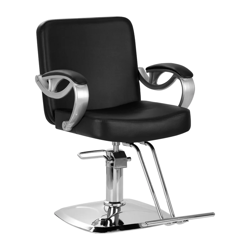 Hair System ZA31 Kappersstoel – Professionele Hydraulische Salonstoel – Zwart – Vierkante Basis – 360° Draaibaar – Luxe Eco-Leder