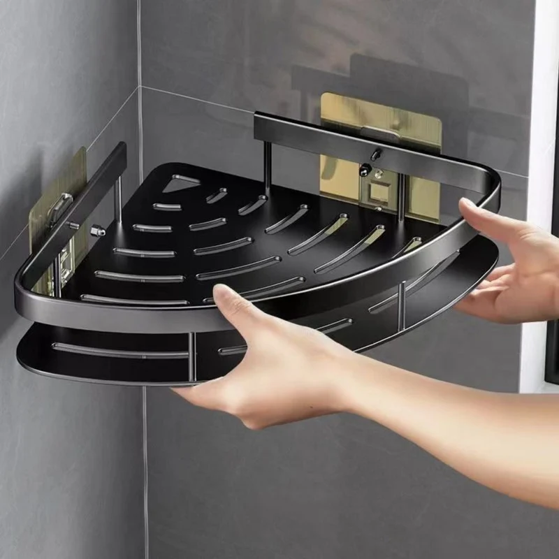 Badkamer Hoekrek Aluminium - Optimaliseer Je Ruimte Zwart/Zilver