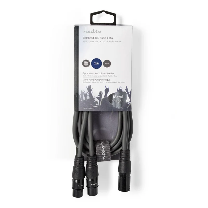 Gebalanceerde Audiokabel XLR 3-Pins Male - 2x XLR 3-Pins Female - Vernikkeld