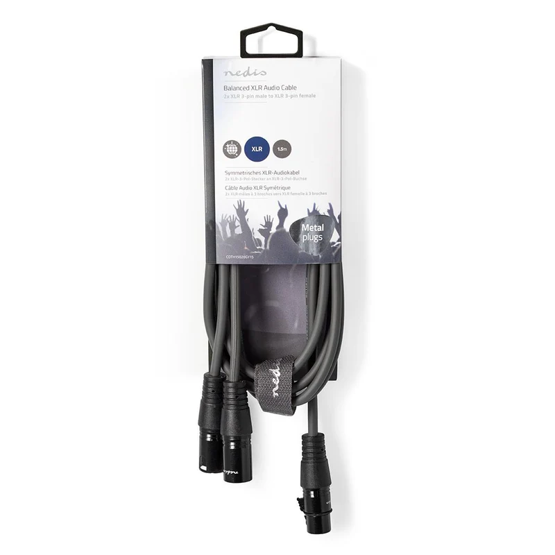 Gebalanceerde Audiokabel 2x XLR 3-Pins Male - XLR 3-Pins Female - Vernikkeld