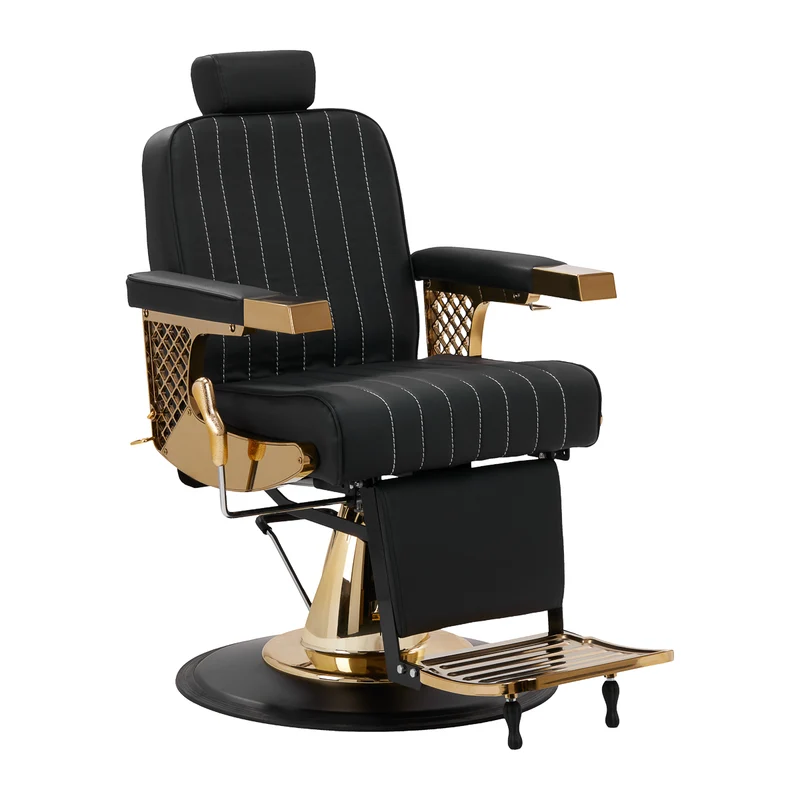 Gabbiano Marcus Barber Chair Goud-Zwart – Luxe Professionele Barberstoel met Kantelbare Rugleuning, Verstelbare Hoofdsteun & 360° Rotatie