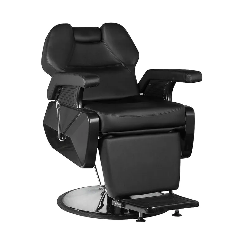 Hair System New York Barberstoel Zwart – Luxe Eco-Leren Barbershop Stoel met Kantelbare Rugleuning, Verstelbare Hoofd- en Voetsteun, 360° Rotatie en Chromen Basis
