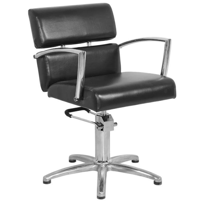 Gabbiano Brussels Kappersstoel Zwart – Luxe Eco-Leren Salonstoel met Hydraulische Verstelling, 360° Rotatie en Verchroomd Onderstel