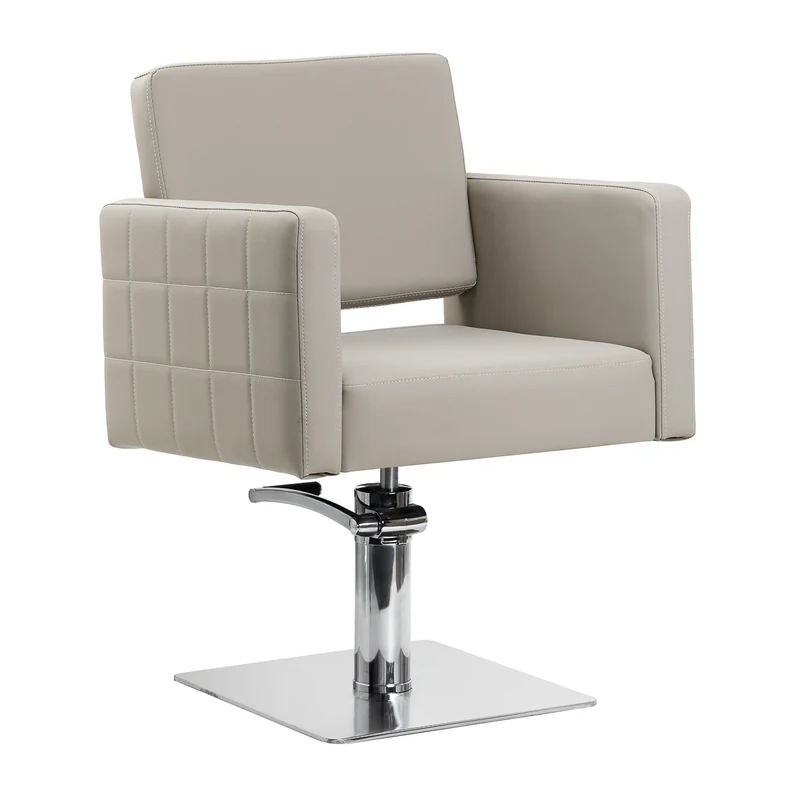 Gabbiano Ankara Kappersstoel Grijs-Beige – Luxe Eco-Leren Salonstoel met Hydraulische Verstelling, 360° Rotatie, RVS Basis en Ergonomisch Comfort
