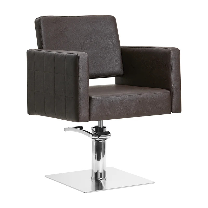 Gabbiano Ankara Kappersstoel Bruin – Luxe Eco-Lederen Salonstoel met Hydraulische Verstelling, 360° Rotatie, Vierkante RVS Basis en Ergonomisch Comfort